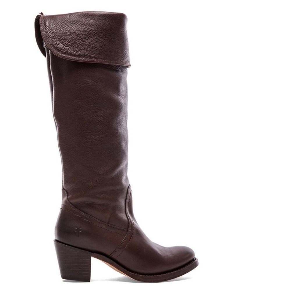 FRYE 77595 JANE TALL CUFF BROWN LEATHER BOOTS 7